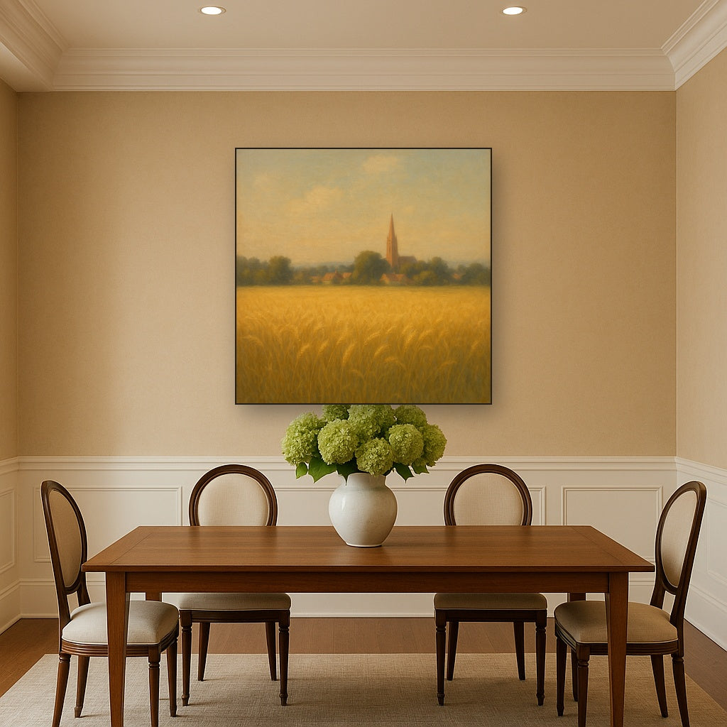 Sun-Drenched Wheatfield & Distant Village No. 2 Oil Painting - View 4