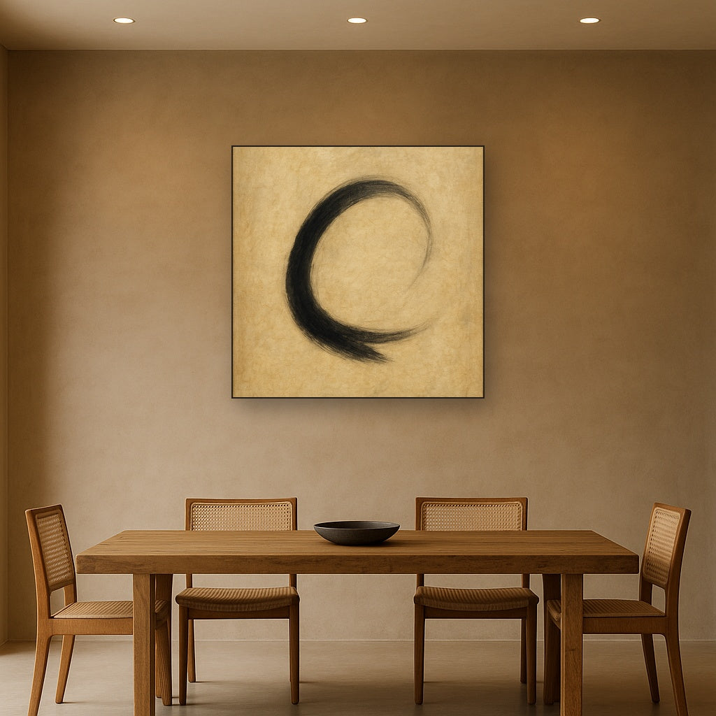 Aged Rice Paper & Charcoal Calligraphic Balance No. 10 Oil Painting - View 4