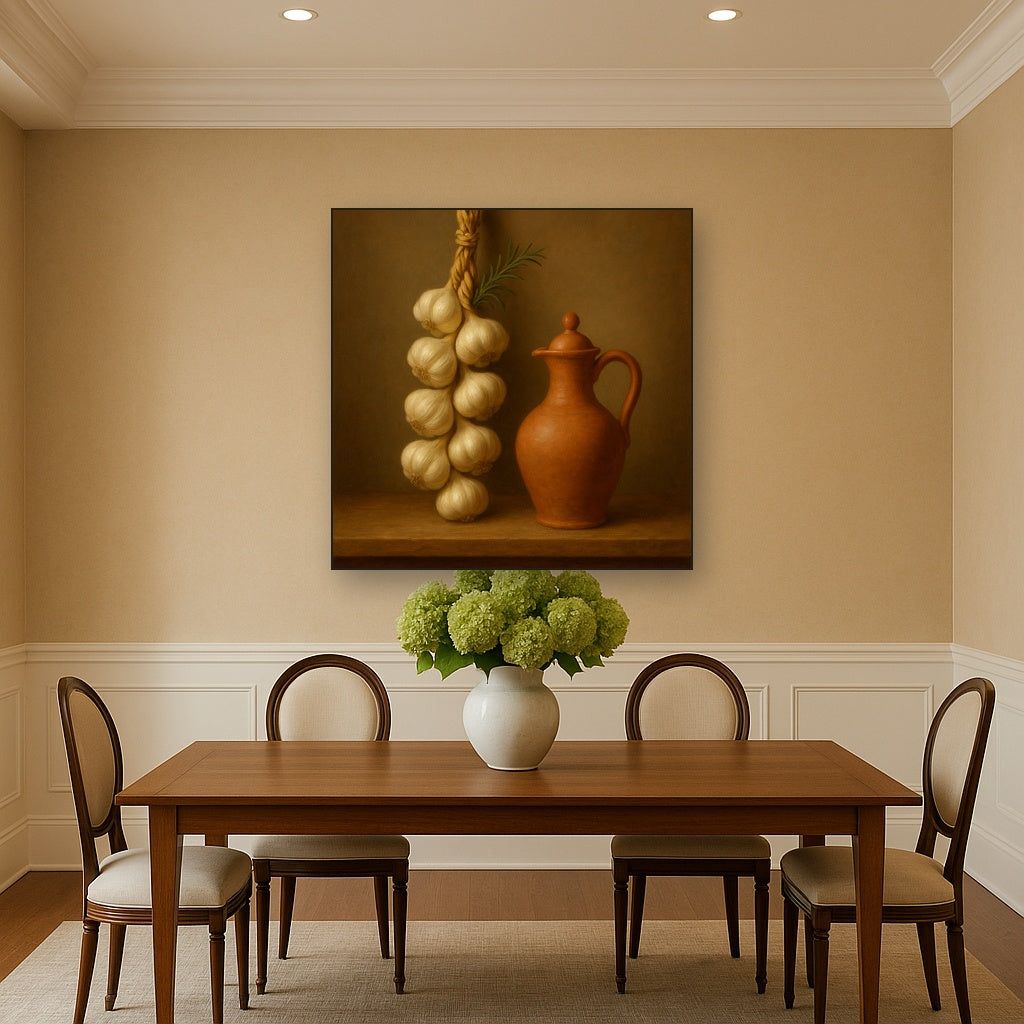 Tuscan Garlic Braid & Terracotta Cruet No. 8 Oil Painting - View 4