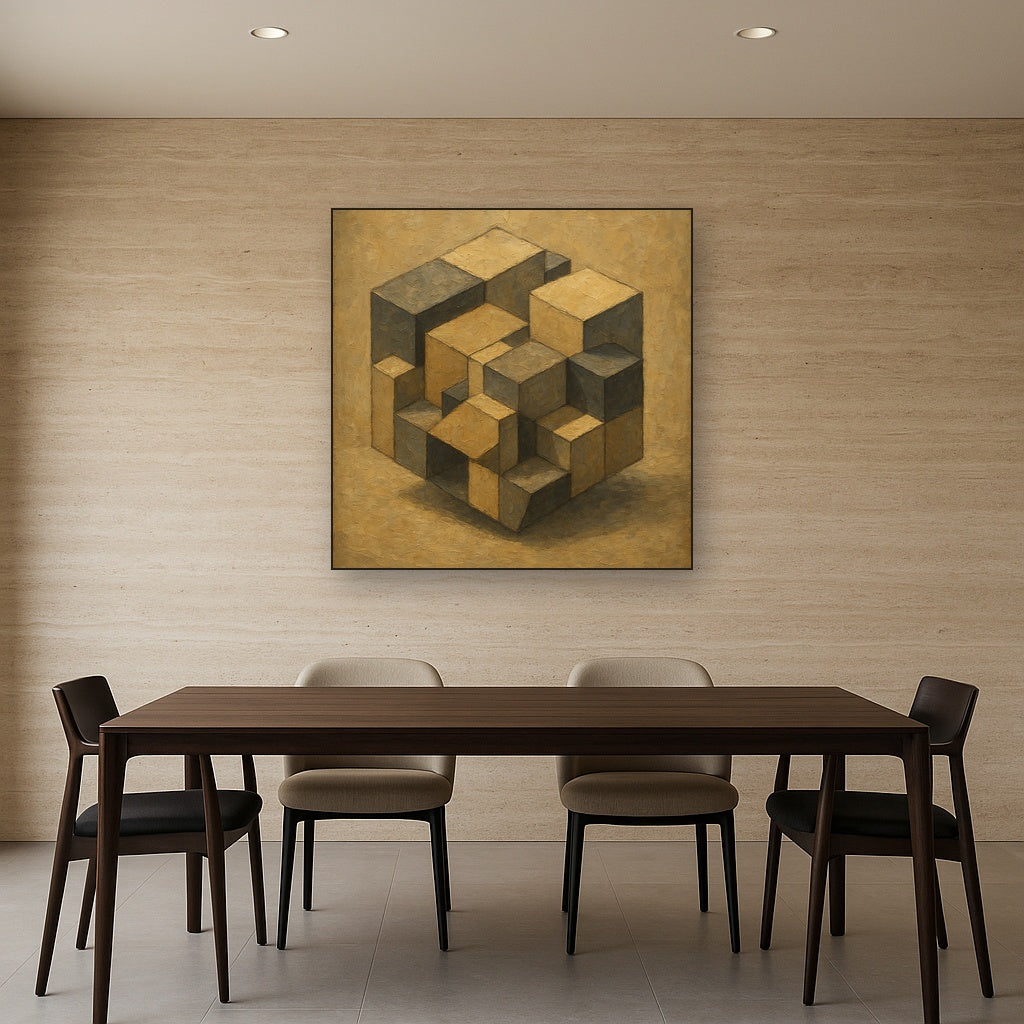 Deconstructed Cube Study Geometric Oil Painting - View 4