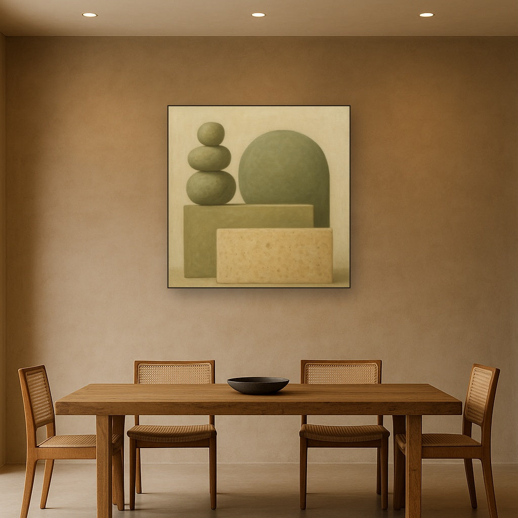 Muted Olive & Sandstone Geometric Balance No. 12 Oil Painting - View 4