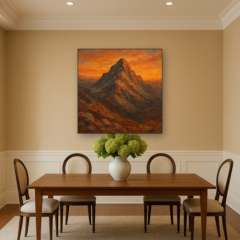 Cragged Summit Sunset Impasto Oil Painting - View 4