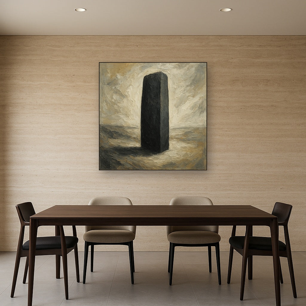 Monolith in Charcoal & Bone Abstract Oil Painting - View 4