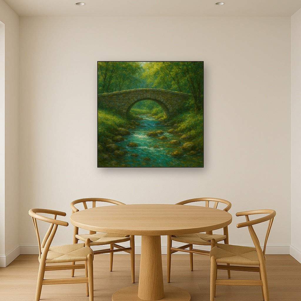 Old Stone Bridge over Bubbling Country Stream No. 9 Fine Art Oil Painting - View 4