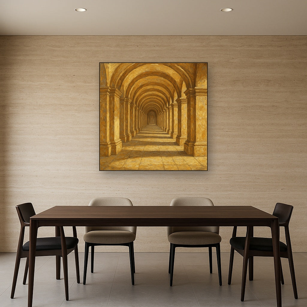 Colonnade Archway Light Architectural Oil Painting - Styled in Elegant Dining Room