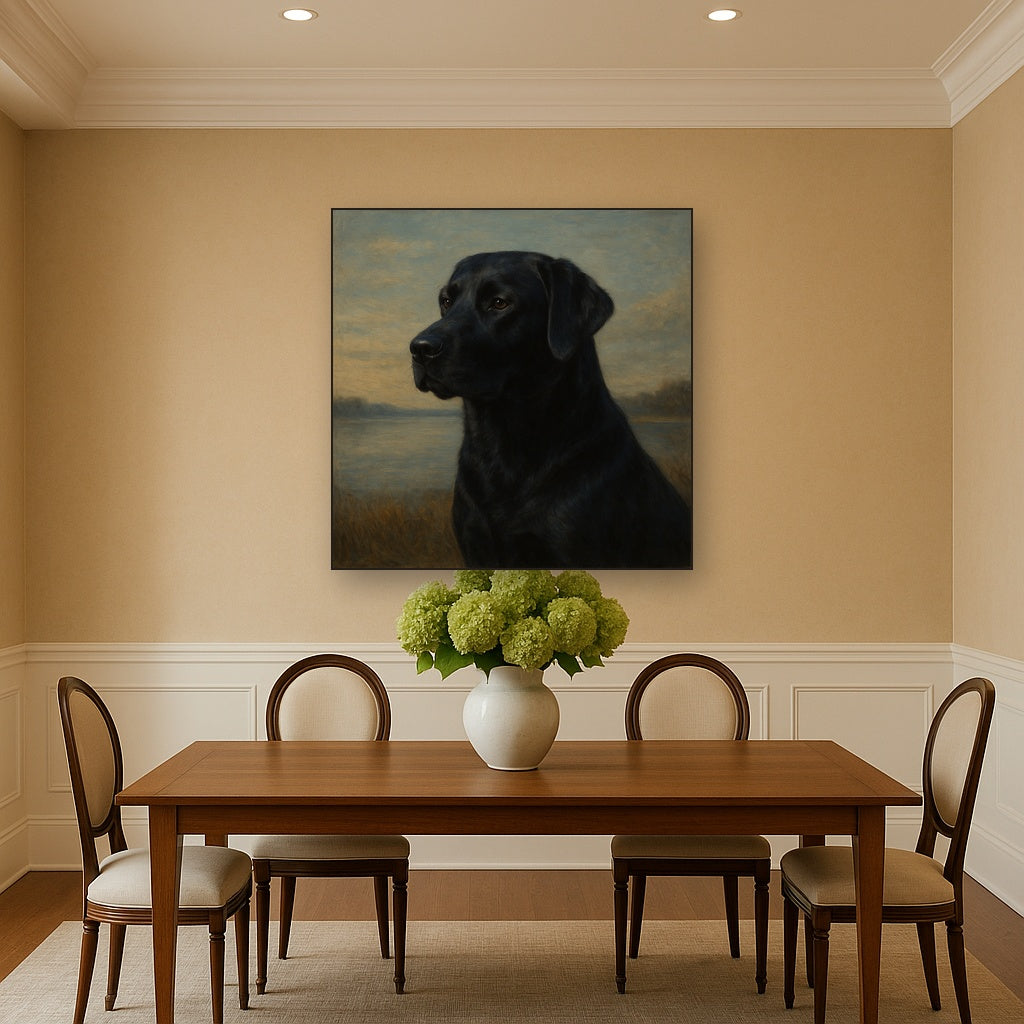 Black Labrador Retriever by Misty Lake Horizon No. 15 Fine Art Oil Painting - View 4