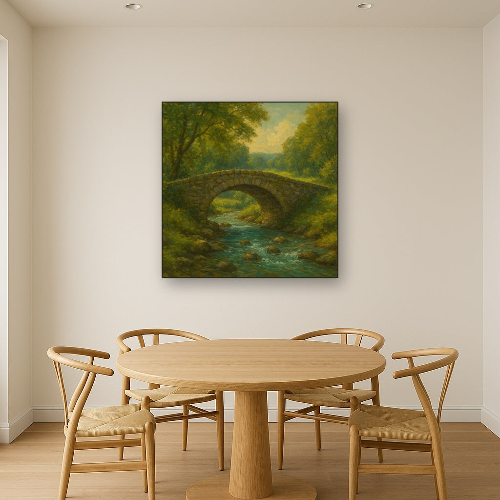 Old Stone Bridge over Bubbling Country Stream Fine Art Oil Painting - View 4