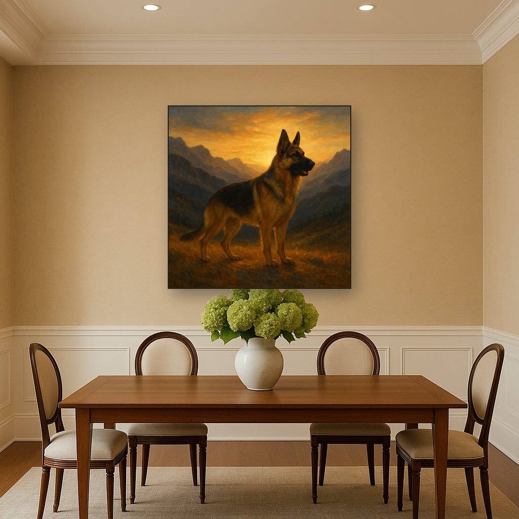 German Shepherd Standing in Alpine Sunset No. 17 Fine Art Oil Painting - View 4