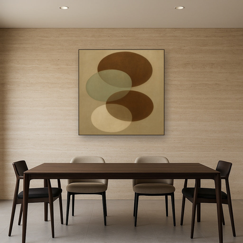 Floating Ellipse Harmony in Walnut & Pale Sage No. 3 Oil Painting - View 4
