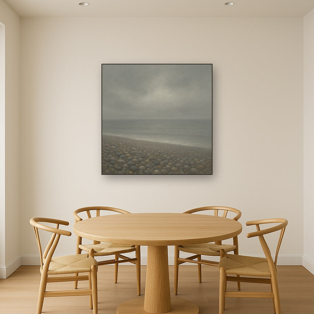 Overcast Coastal Fog & Wet Pebble Shingle No. 2 Oil Painting - View 4