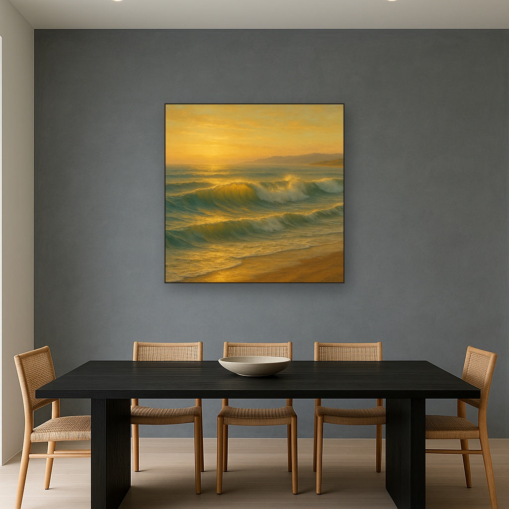 Golden Hour Sunlight on Ocean Swells No. 18 Oil Painting - View 4