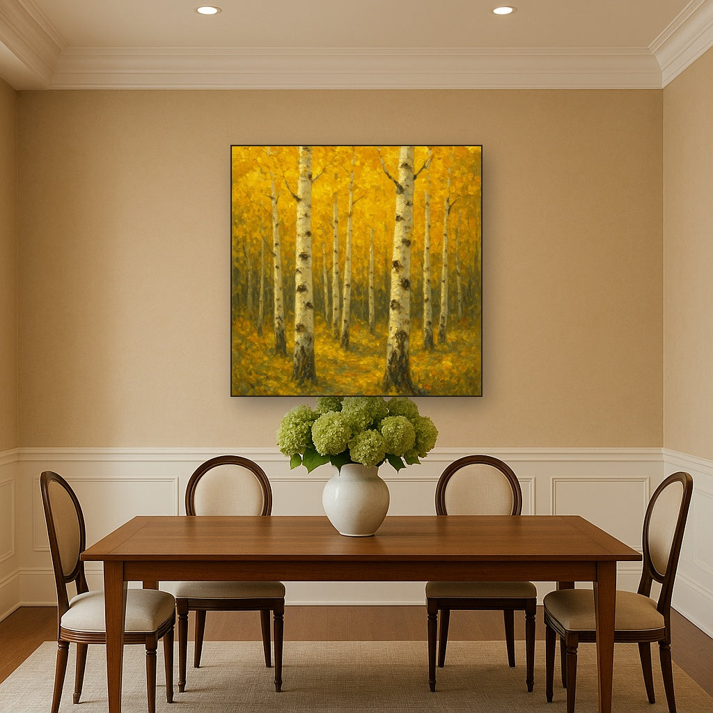 Aspen Birch Forest in Autumn Oil Painting - View 4