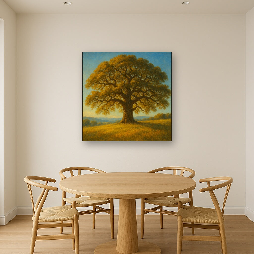 Old Oak Tree on Sunlit Meadow Ridge No. 3 Fine Art Oil Painting - View 4