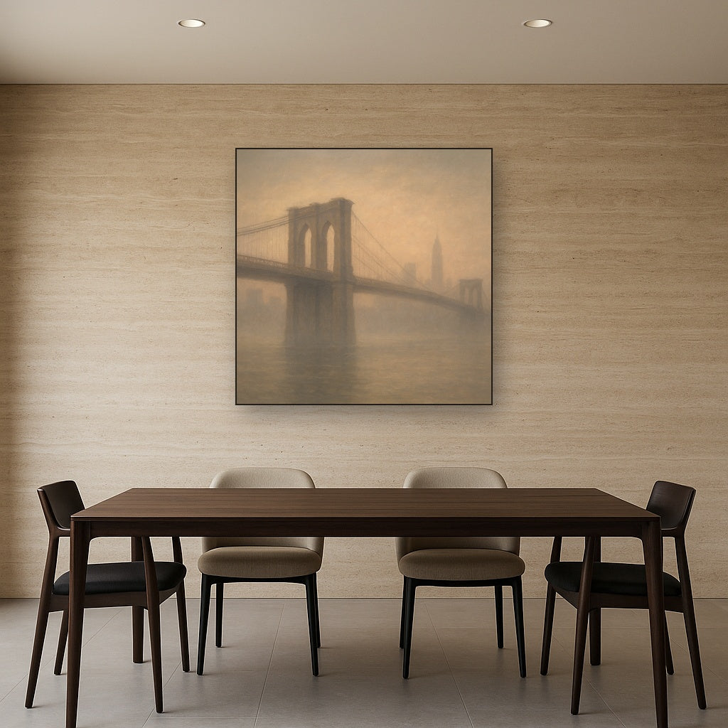 Brooklyn Bridge in Morning River Mist No. 19 Oil Painting - View 4