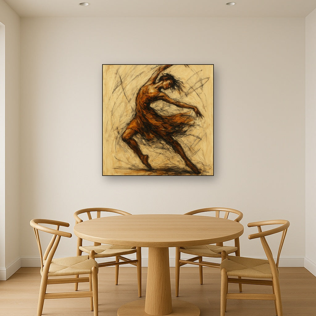 Expressive Gestural Dancer Figurative Oil Painting - Styled in Elegant Dining Room