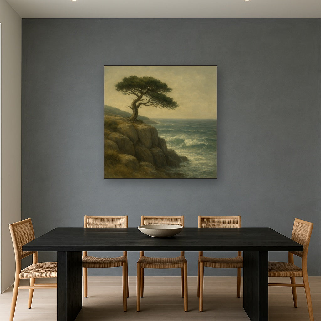 Wild Coastal Pine on Stormy Granite Cliff No. 11 Oil Painting - View 4