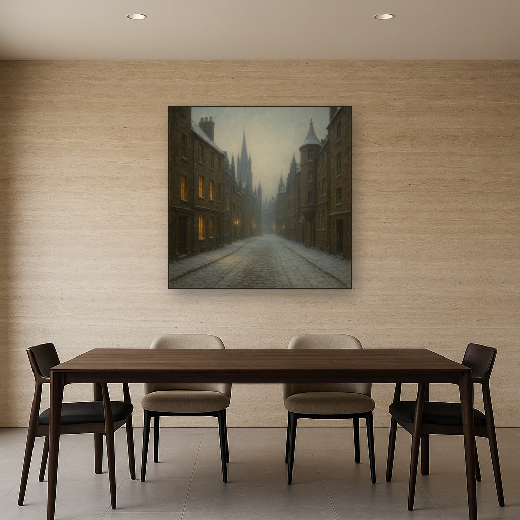 Edinburgh Old Town Royal Mile in Snow No. 27 Oil Painting - View 4