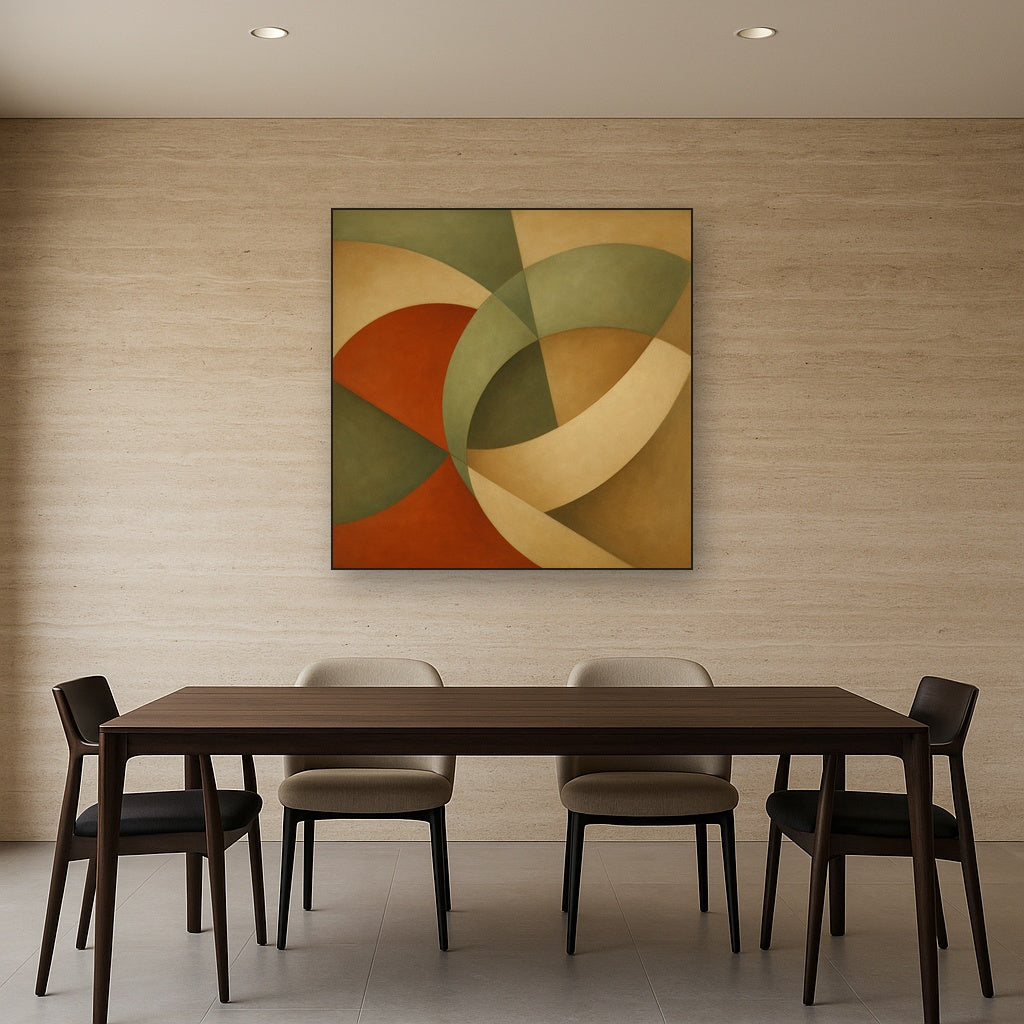 Intersecting Curved Forms in Olive & Rust No. 20 Oil Painting - View 4
