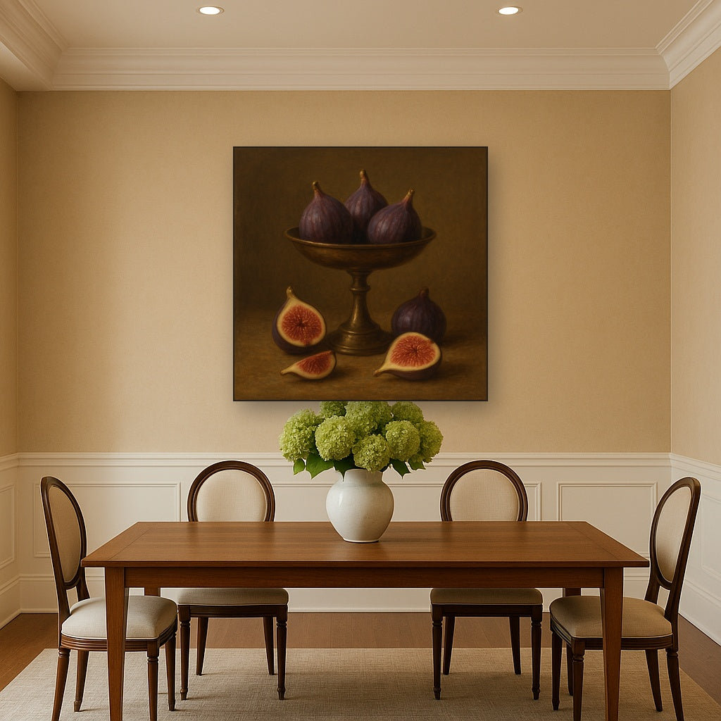 Ripe Figs & Bronze Compote Still Life Oil Painting - View 4