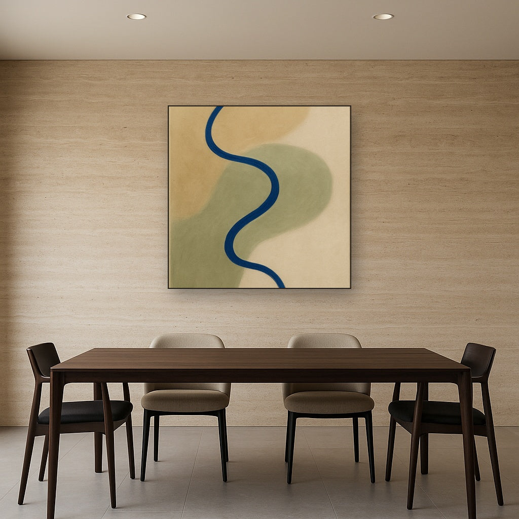 Cobalt Blue & Pale Oat Contour No. 8 - Modern Fine Art Oil Painting - View 4