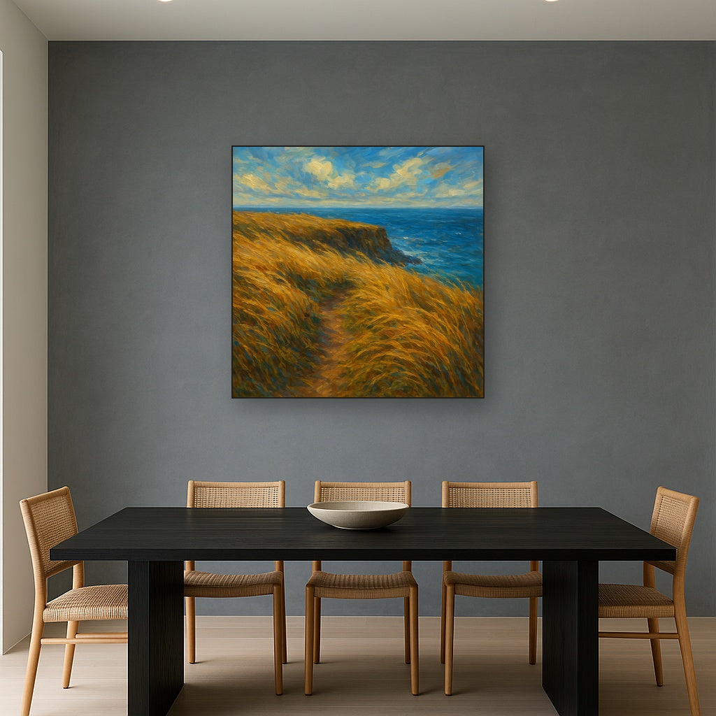 Wild Coastal Grasses on Windswept Bluff Fine Art Oil Painting - View 4