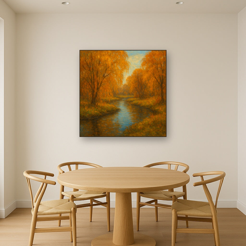 Tranquil River through Autumn Willow Woods No. 6 Fine Art Oil Painting - View 4
