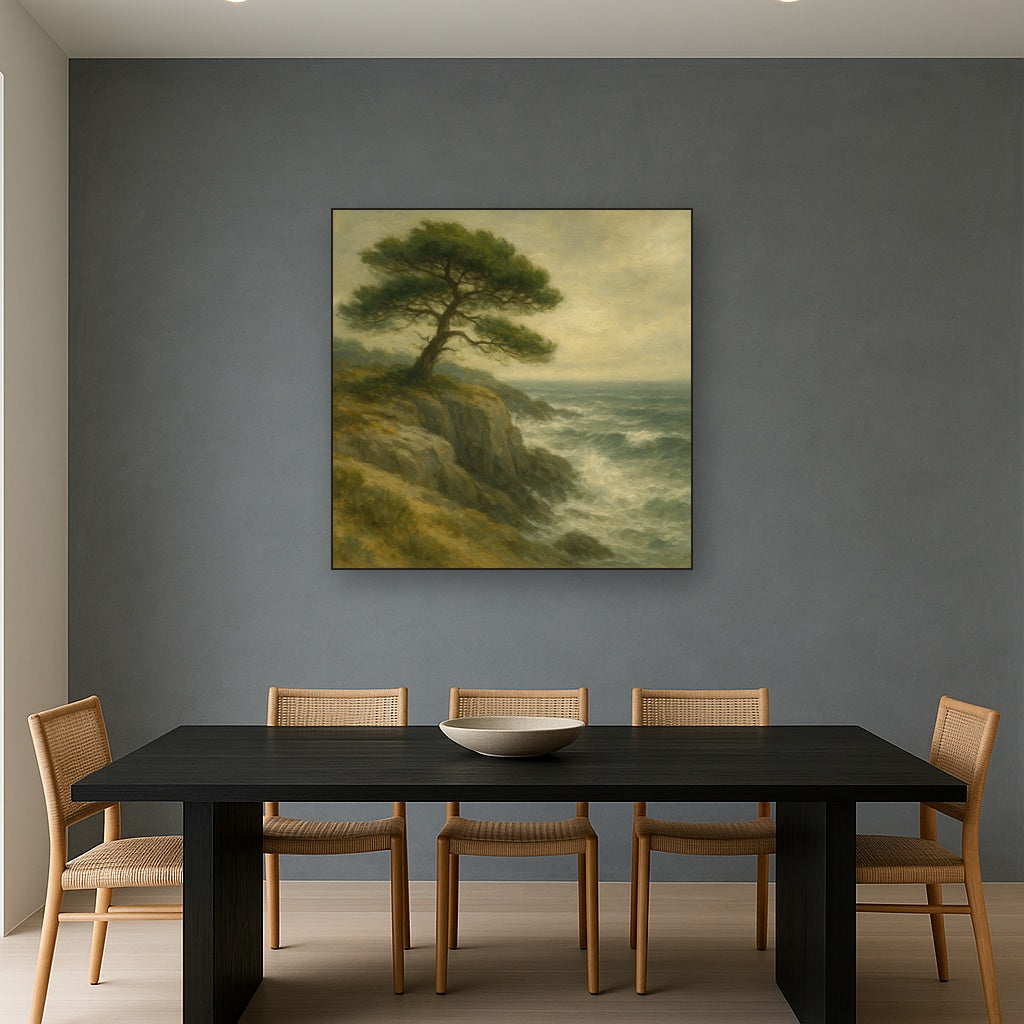 Wild Coastal Pine on Stormy Granite Cliff Oil Painting - View 4