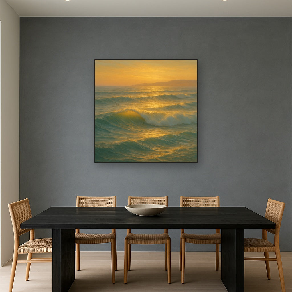 Golden Hour Sunlight on Ocean Swells No. 16 Oil Painting - View 4