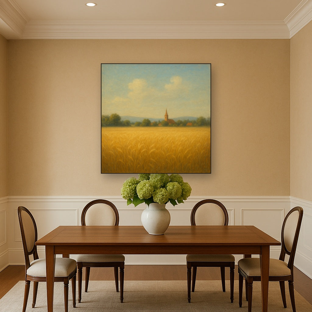 Sun-Drenched Wheatfield & Distant Village No. 3 Oil Painting - View 4