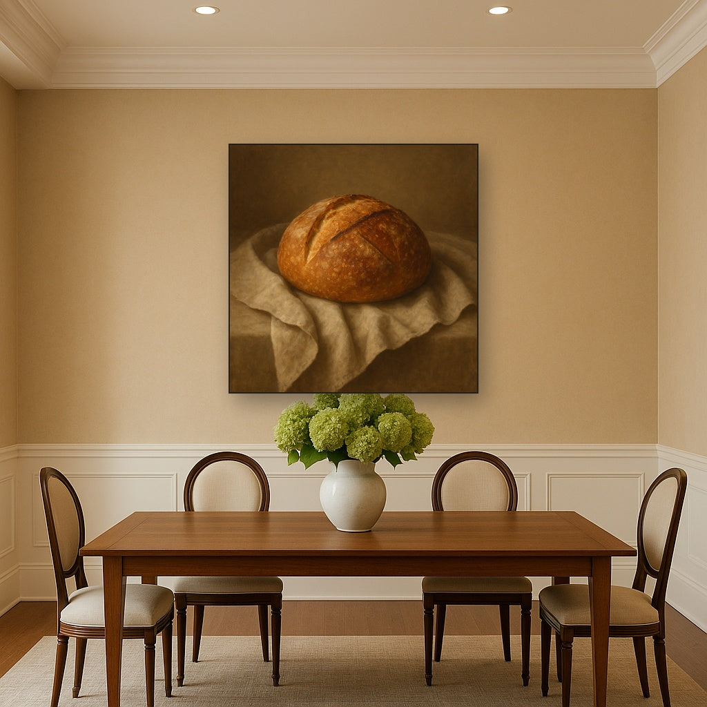Artisan Sourdough Boule & Linen Drapery No. 6 Oil Painting - View 4