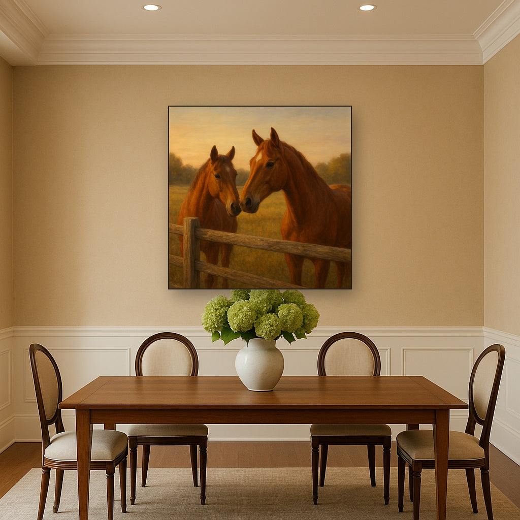 Two Horses at Rustic Post & Rail Fence No. 14 Oil Painting - View 4
