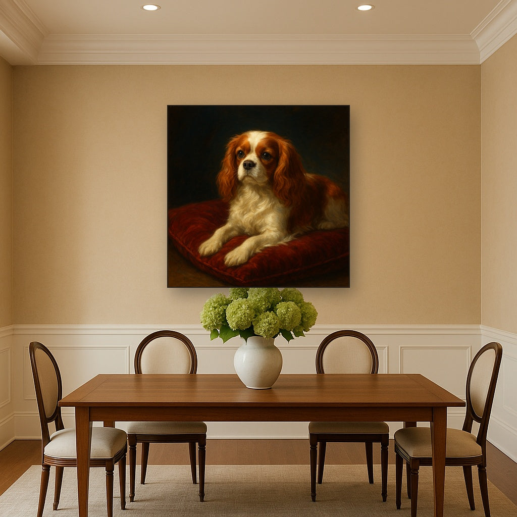 Cavalier King Charles Spaniel on Velvet Cushion No. 4 Fine Art Oil Painting - View 4
