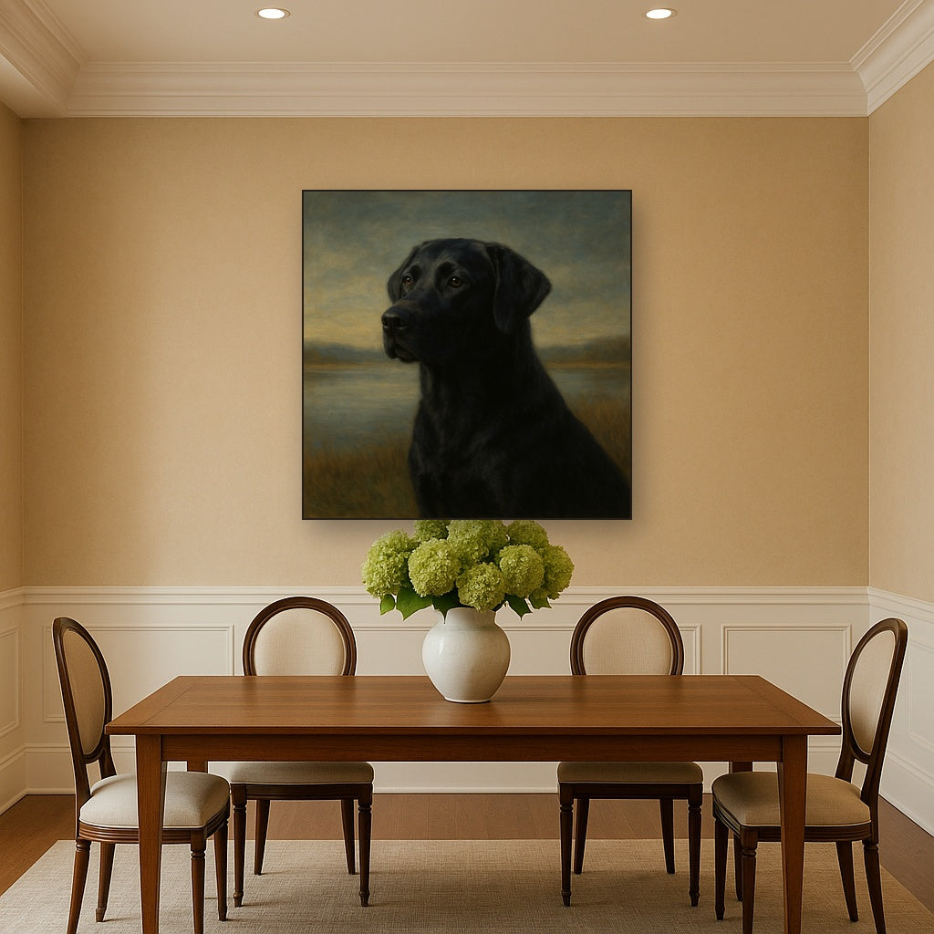 Black Labrador Retriever by Misty Lake Horizon No. 7 Fine Art Oil Painting - View 4
