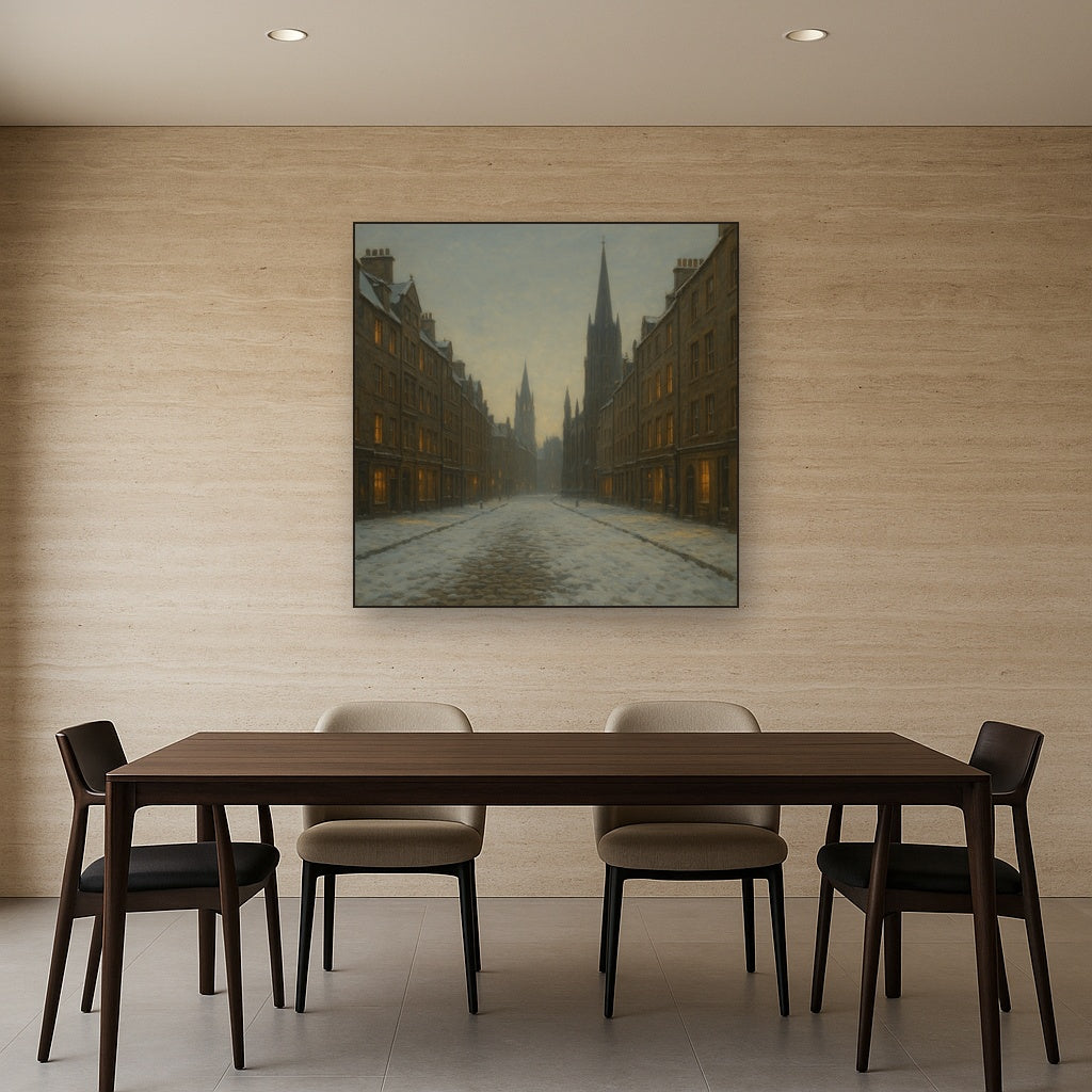 Edinburgh Old Town Royal Mile in Snow No. 16 Oil Painting - View 4