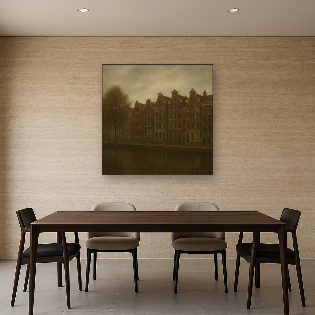 Amsterdam Canal Houses Under Overcast Sky No. 21 Oil Painting - View 4