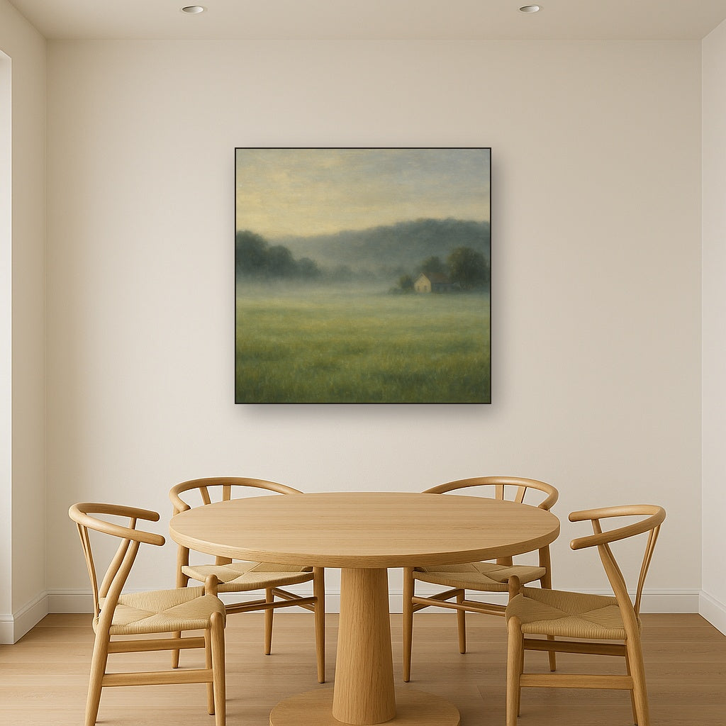Misty Morning Pasture with Distant Wooded Ridge No. 2 Fine Art Oil Painting - View 4