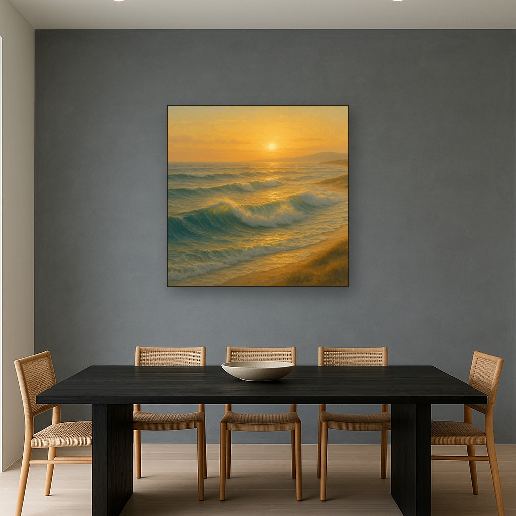 Golden Hour Sunlight on Ocean Swells Oil Painting - View 4