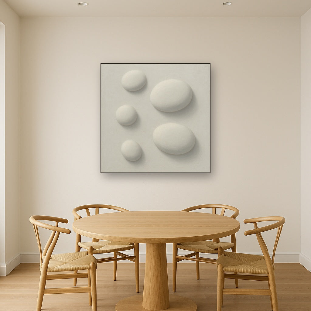 Organic Pebble Relief in White No. 6 - Modern Fine Art Oil Painting - View 4