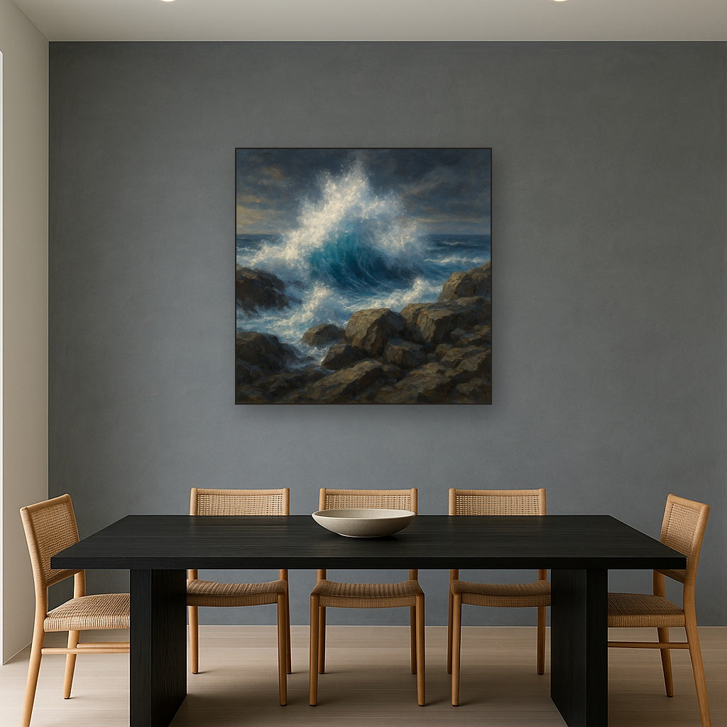 Dramatic Storm Waves on Crashing Granite Rocks No. 10 Fine Art Oil Painting - View 4