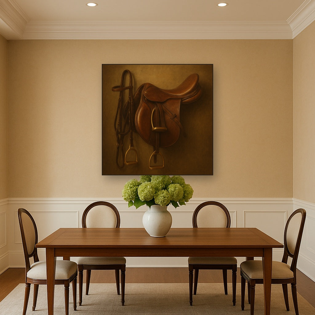 Vintage Bridle & Polished Leather Saddle No. 2 Oil Painting - View 4