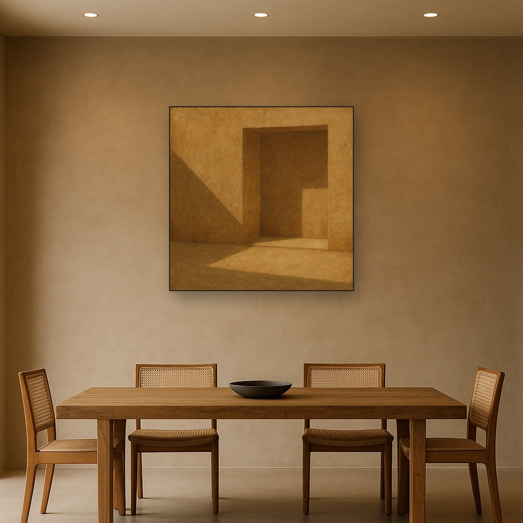 Kyoto Courtyard Shadow Japandi Oil Painting - Styled in Elegant Dining Room