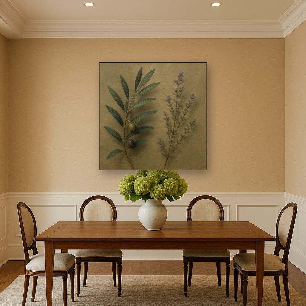 Olive Branches & Wild Thyme Botanical Study No. 10 Fine Art Oil Painting - View 4