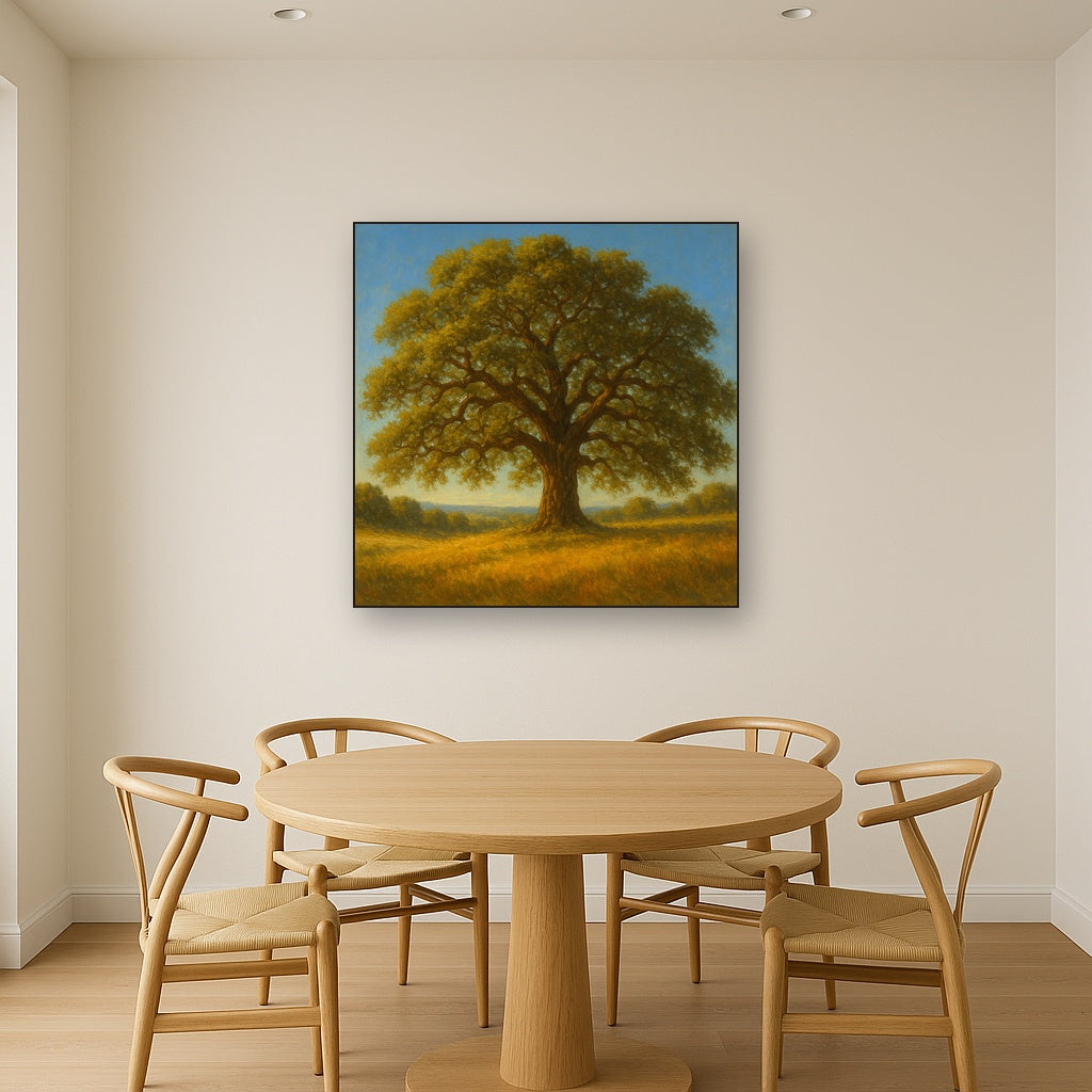 Old Oak Tree on Sunlit Meadow Ridge No. 4 Fine Art Oil Painting - View 4