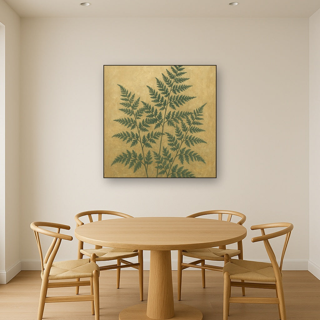 Wild Fern Silhouette Botanical Oil Painting - Styled in Elegant Dining Room
