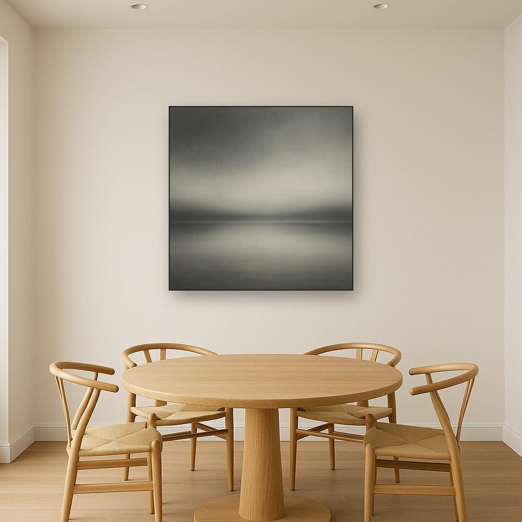 Monochrome Charcoal Drift & Soft Sfumato Horizon No. 21 Oil Painting - View 4