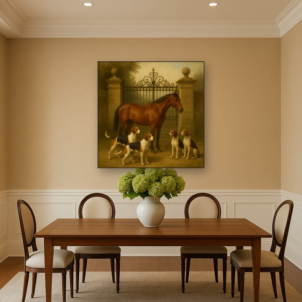 Hunting Hounds & Thoroughbred by Estate Gate No. 8 Oil Painting - View 4
