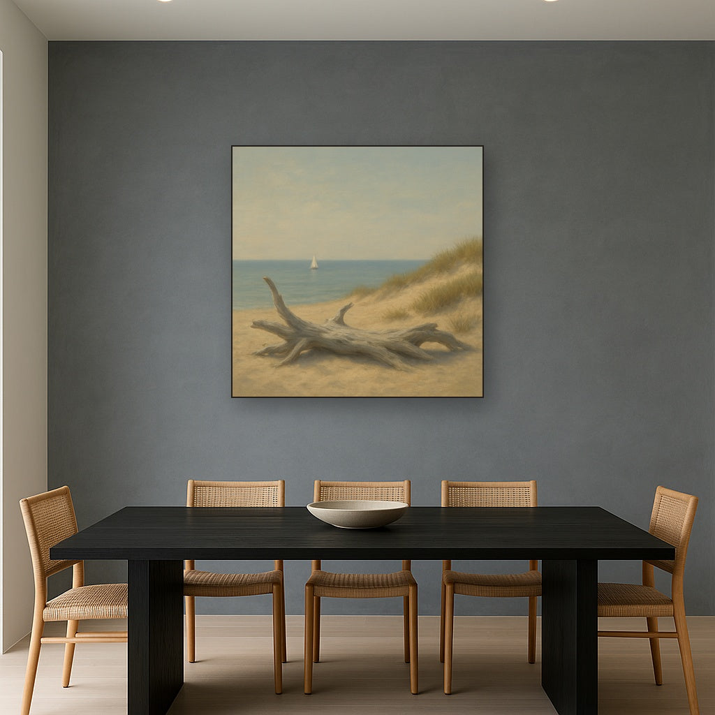 Sun-Bleached Driftwood & Distant Sailboat No. 7 Oil Painting - View 4