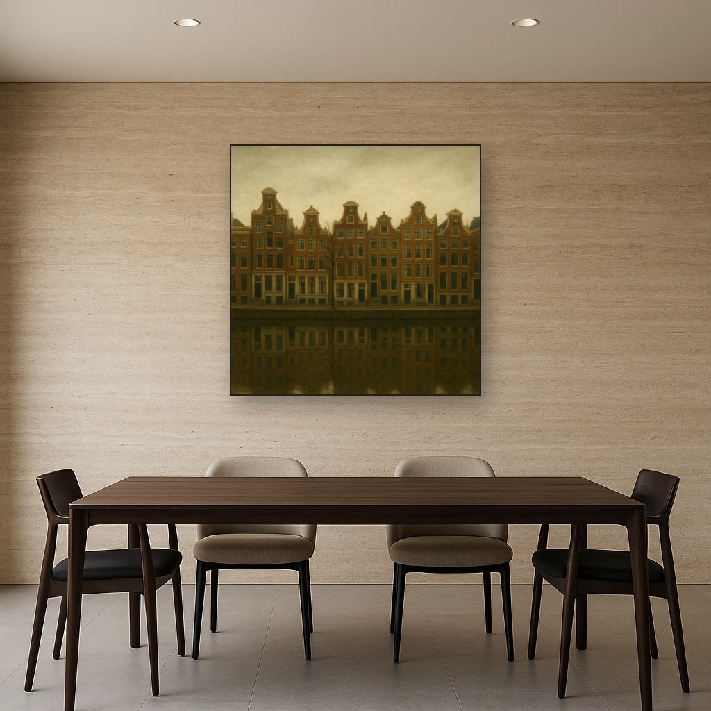 Amsterdam Canal Houses Under Overcast Sky No. 14 Oil Painting - View 4