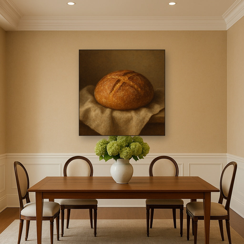Artisan Sourdough Boule & Linen Drapery No. 8 Oil Painting - View 4