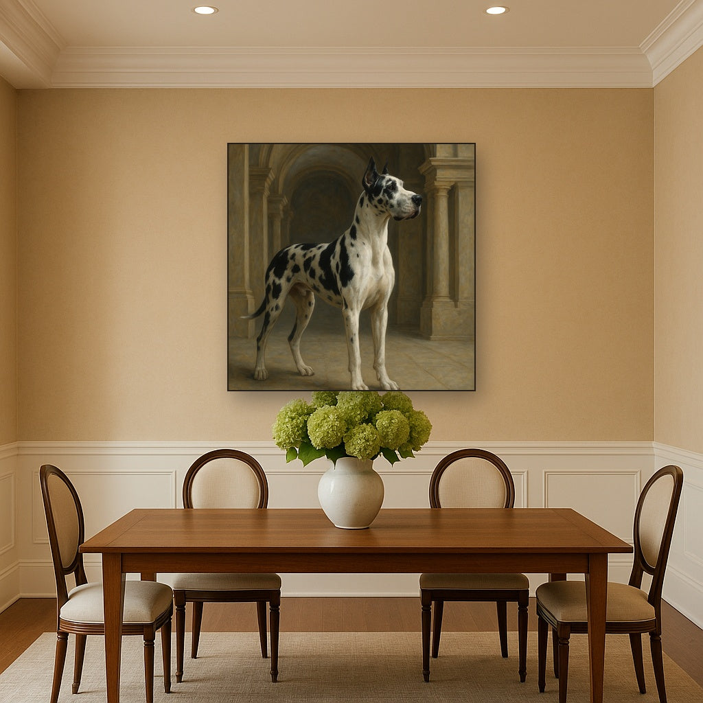 Regal Great Dane in Grand Architectural Hall No. 2 Fine Art Oil Painting - View 4